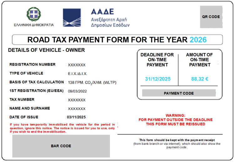 Road tax rates for 2026 now available online | The Kolymbari Courier